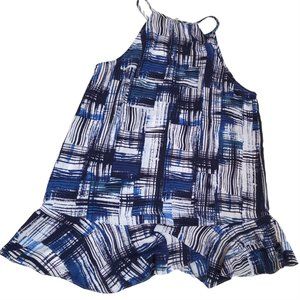 SIONI bllue white painted swaths sleeveless tunic top S